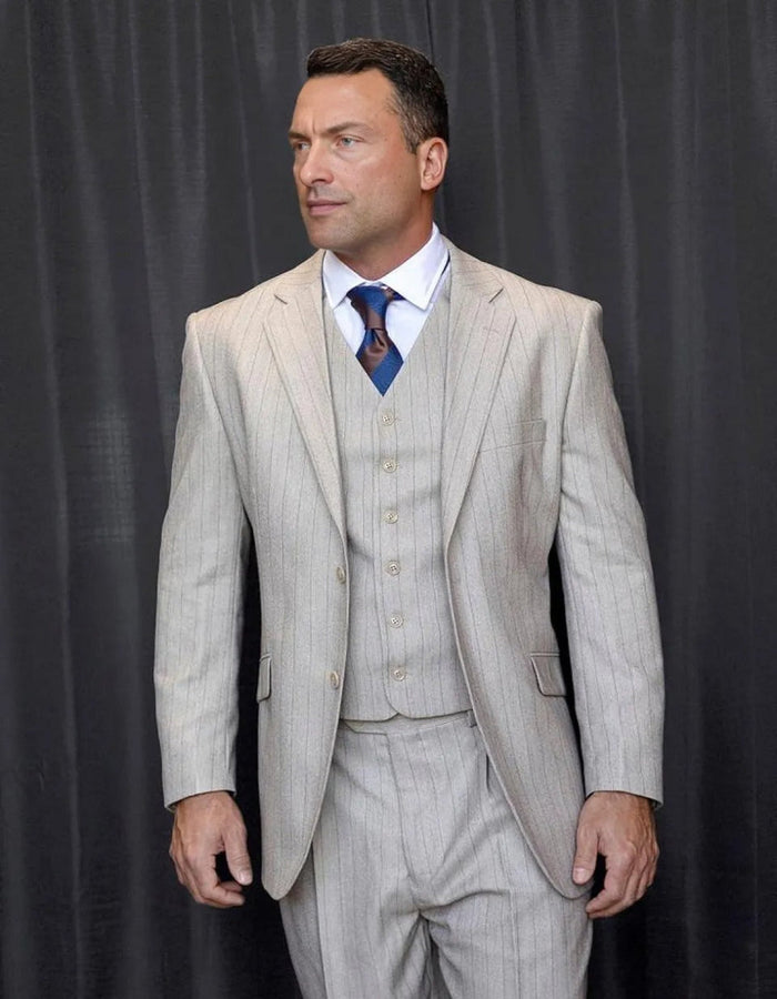 Gatsby Pinstripe Tan Vested Suit Regular Fit
