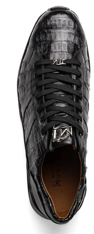 Marco Di Milano Nino Men's Shoes Black Sleek Genuine Caiman Crocodile Fashion Sneaker
