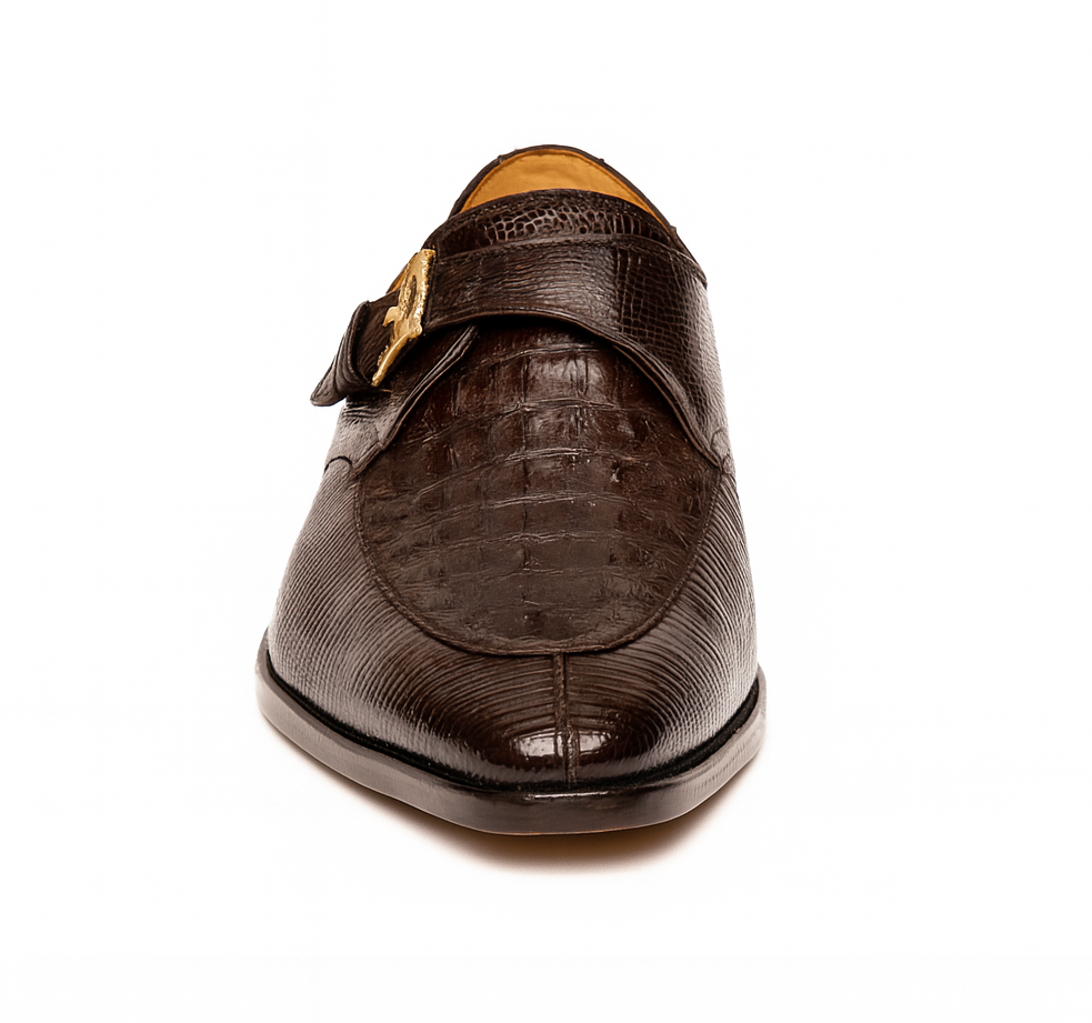 Marco Di Milano Toluca Men's Shoes Brown Exotic Crocodile & Lizard Monk Strap