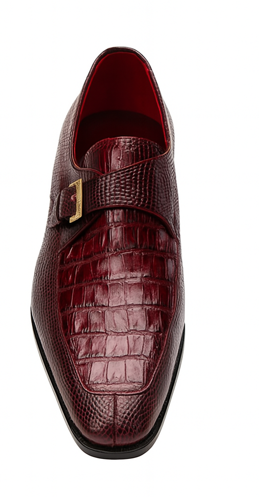 Marco Di Milano Toluca Wine / Burgundy Monk Strap Lizard & Crocodile Shoes