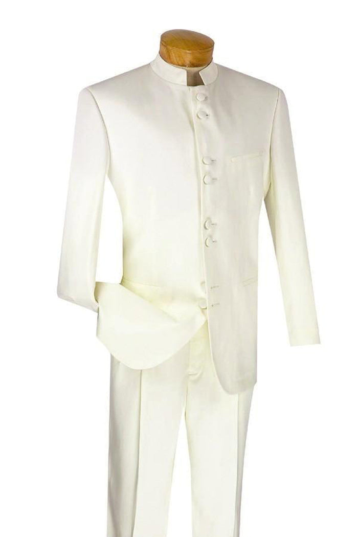Mens Classic 8 Button Mandarin Collar Suit in Cream