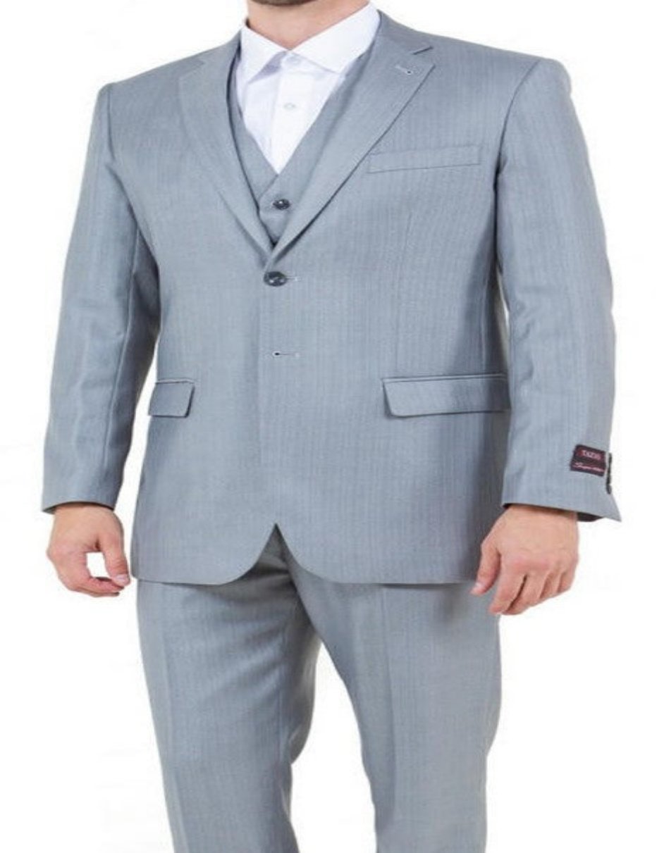 Men's Sharkskin Light Gray 3 Piece Suit