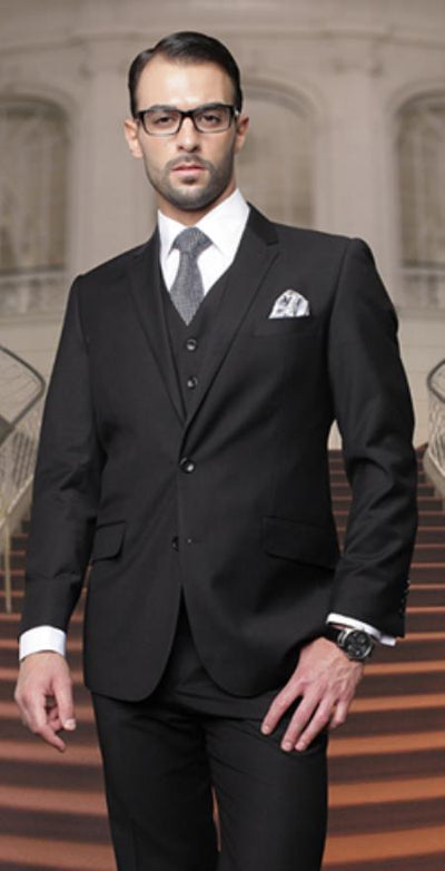 Side Vented Online special Discounted Sale Pleated Pants Vested Suits 3 Piece Regular Fit Black,Ash