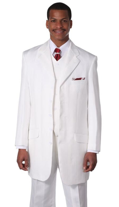Men's Shadow Tone on Tone Stripe Fashion Long Style Designer Church Zoot Suit - Pimp Suit - Zuit Milano Suit White