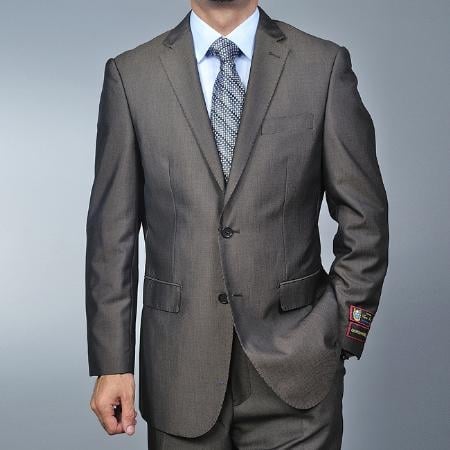Men's Brown Teakweave 2-button Texture ~ Patterned Fabric Flat Front Pants Cheap Priced Business Suits Clearance Sale mensusa