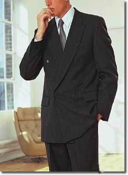 Men's Charcoal Classic Double Breasted Suits Solid Color Suit With Side Vent Jacket Pleated Pants mensusa