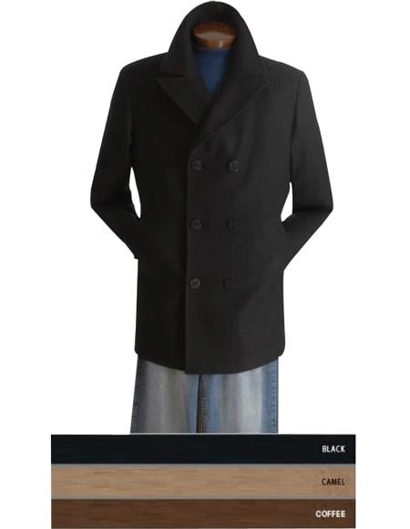 black dress coat sale Men's COAT08 Designer Men's Wool Men's Peacoat Wool Blend Double Breasted Broad Lapels Side Pocket in 3 Color Charcoal Gray / XXL or color-brown The cutest little birthday DETAIL * 50% wool Size:XS