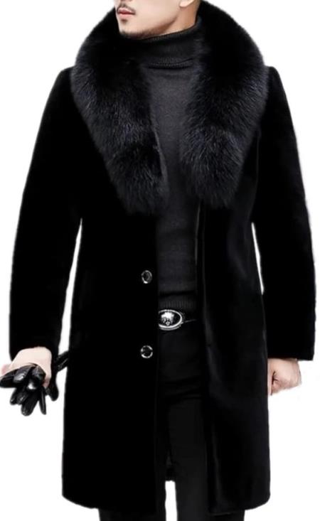 Men’s Black Faux Fur Long Coat