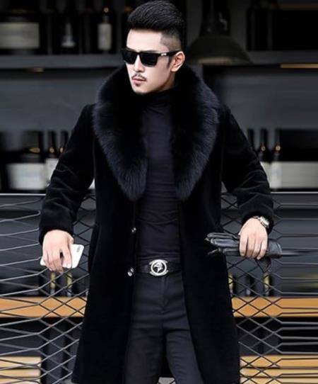 Men’s Black Faux Fur Long Coat