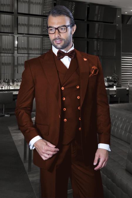 Men's Brown Peak Lapel Double Breasted Suit