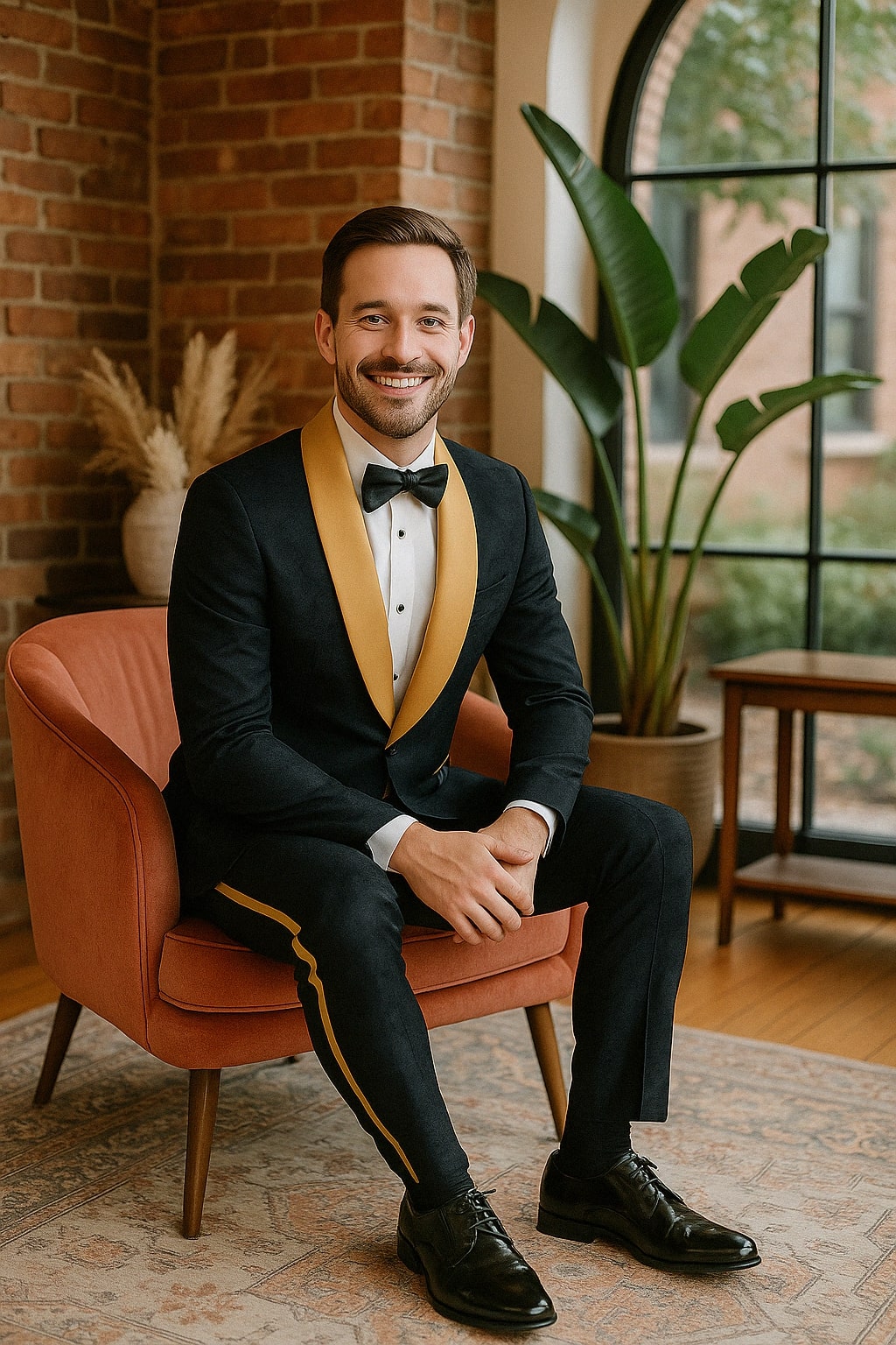 Black & Gold Jacquard Shawl Lapel Tuxedo for Men