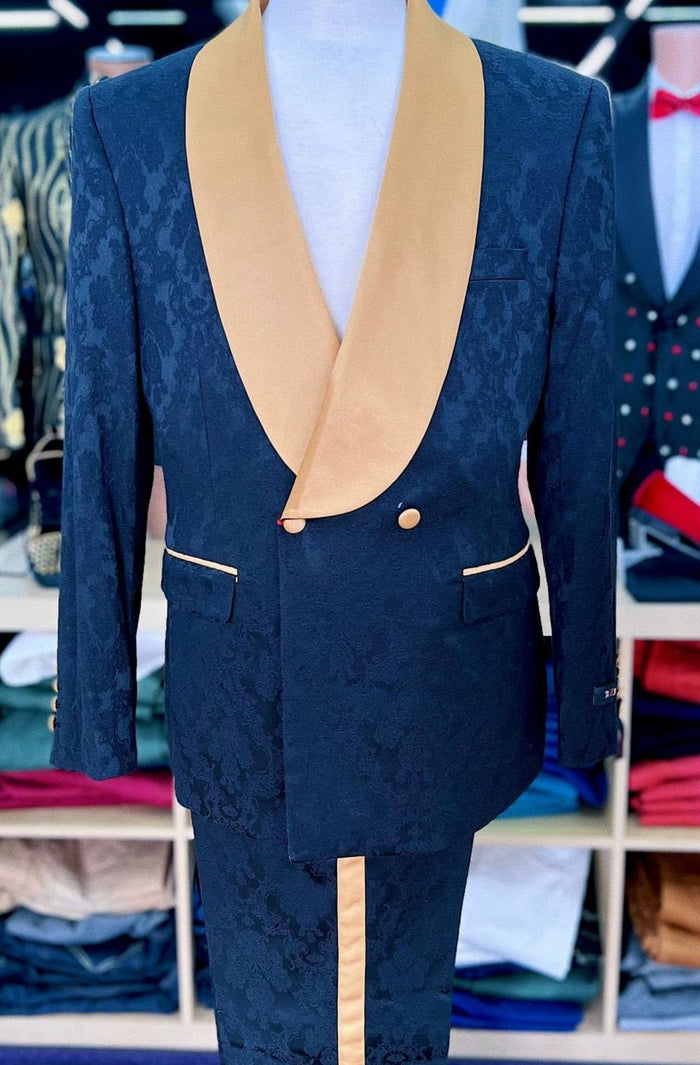 Black & Gold Jacquard Shawl Lapel Tuxedo for Men