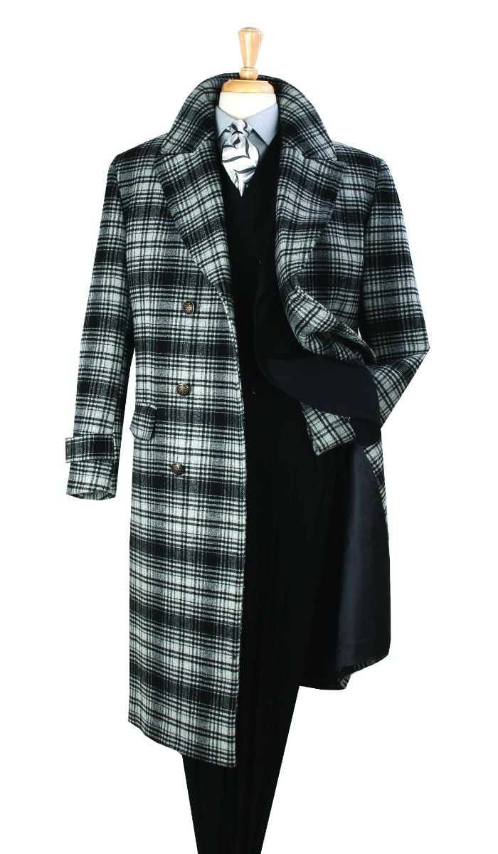 Windowpane Plaid Wool Blend Men's Overcoat