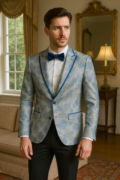 Men's Sky Blue Paisley Embroidered Tuxedo Jacket