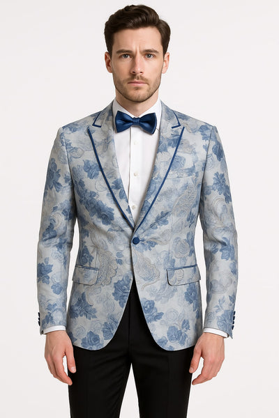Men's Sky Blue Paisley Embroidered Tuxedo Jacket