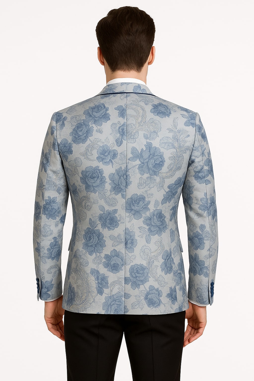 Men's Blue and Gray Tuxedo - Sky Blue Paisley Embroidered Dinner Jacket  Jacket with Satin Trim and Matching Bow Tie