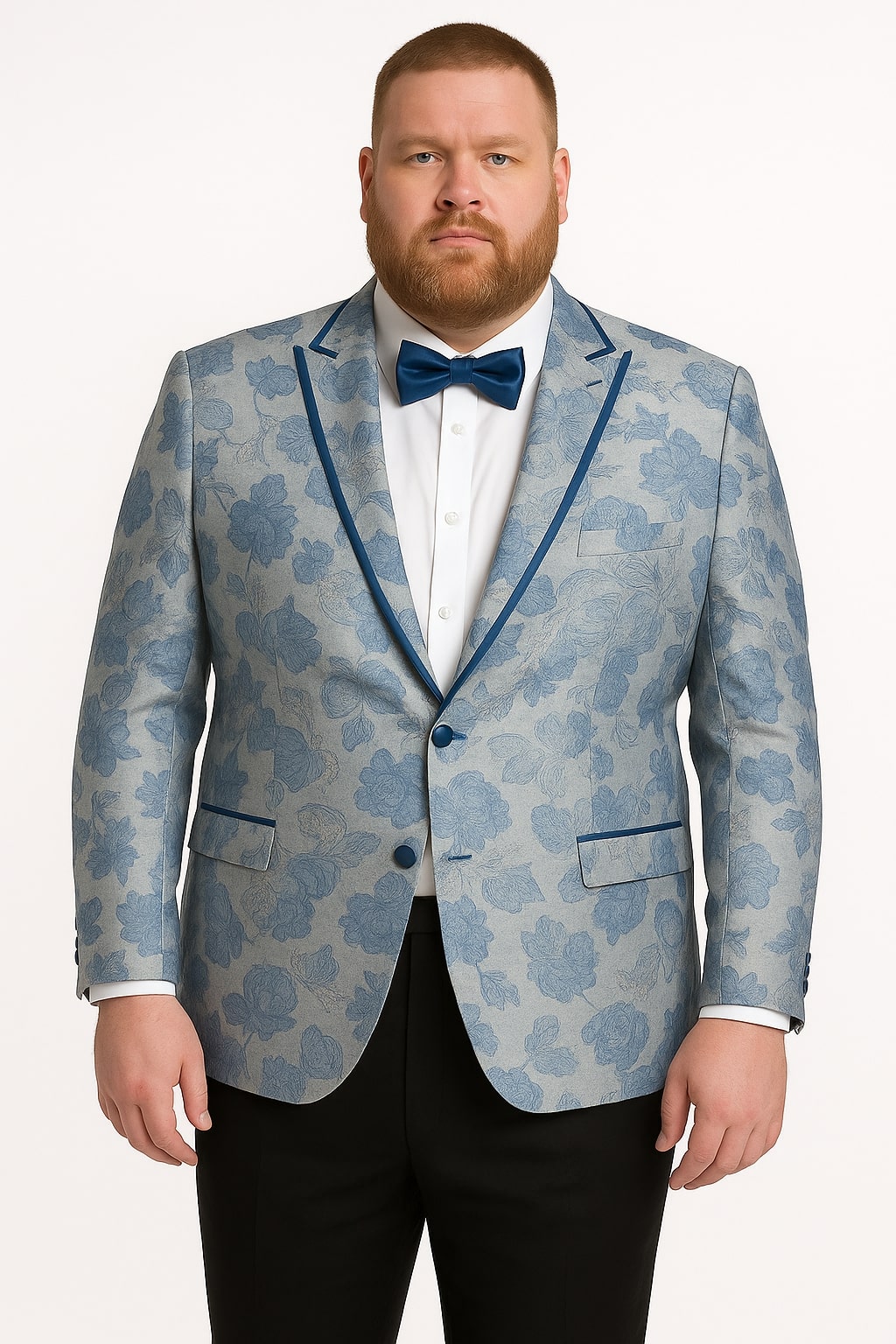 Men's Blue and Gray Tuxedo - Sky Blue Paisley Embroidered Dinner Jacket  Jacket with Satin Trim and Matching Bow Tie