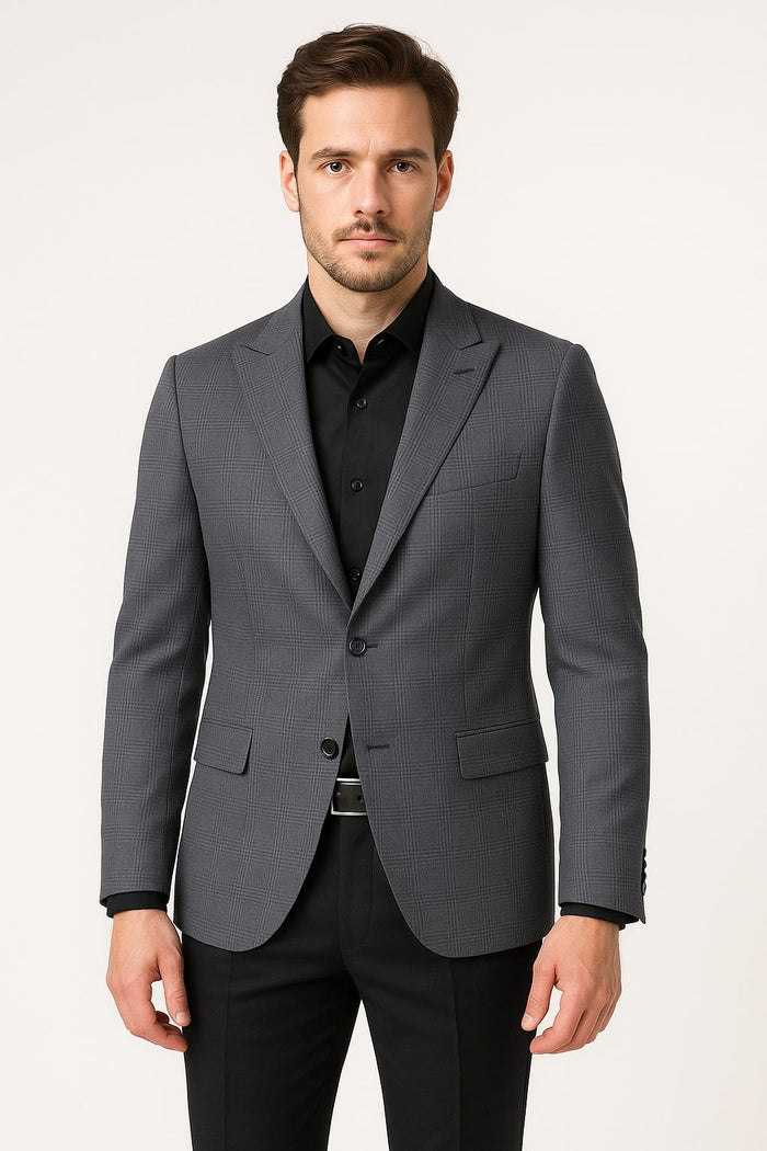 Charcoal Grey Checkered Sport Coat - Plaid Blazer