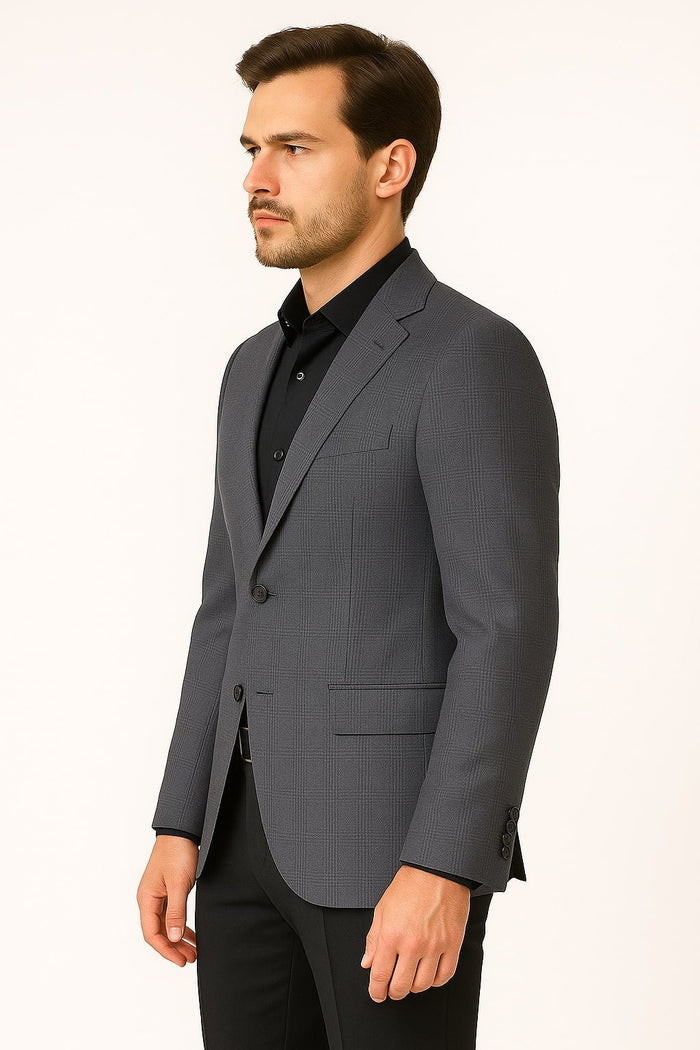 Charcoal Grey Checkered Sport Coat - Plaid Blazer