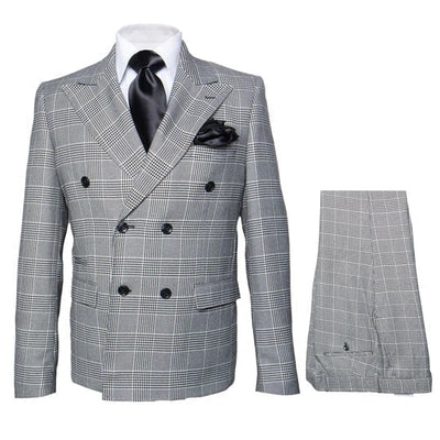 Grey Glen Plaid Double-Breasted Suit for Men