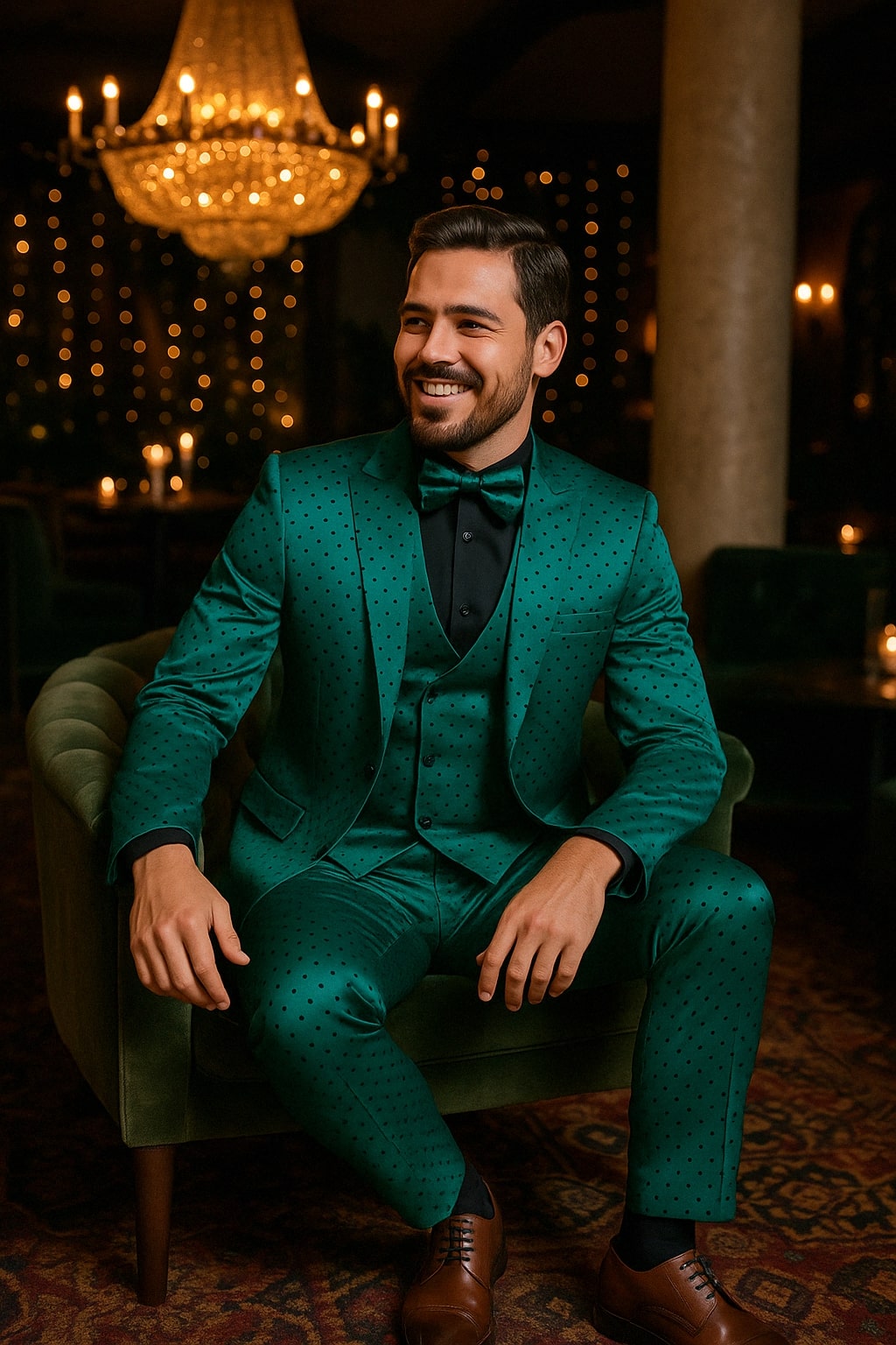 Teal Green Polka Dot Tuxedo Set for Men