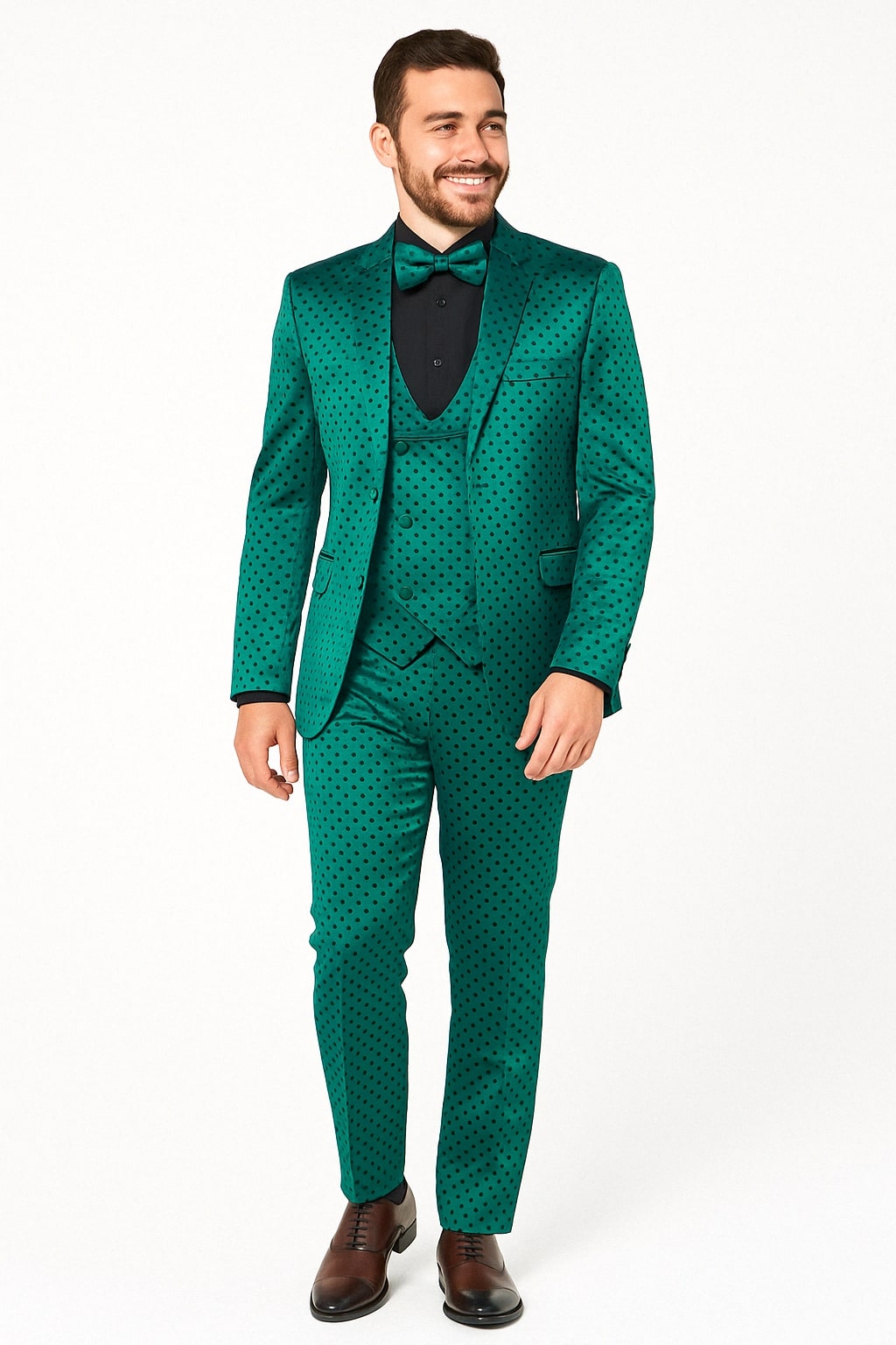 Teal Green Polka Dot Tuxedo Set for Men
