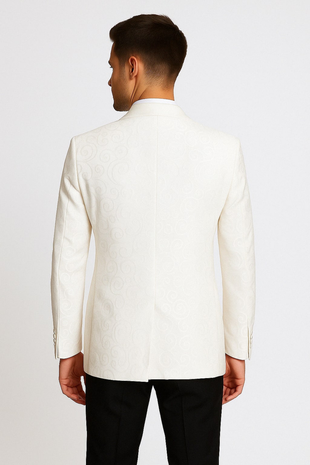 White Swirl Pattern Shawl Lapel Tuxedo Jacket
