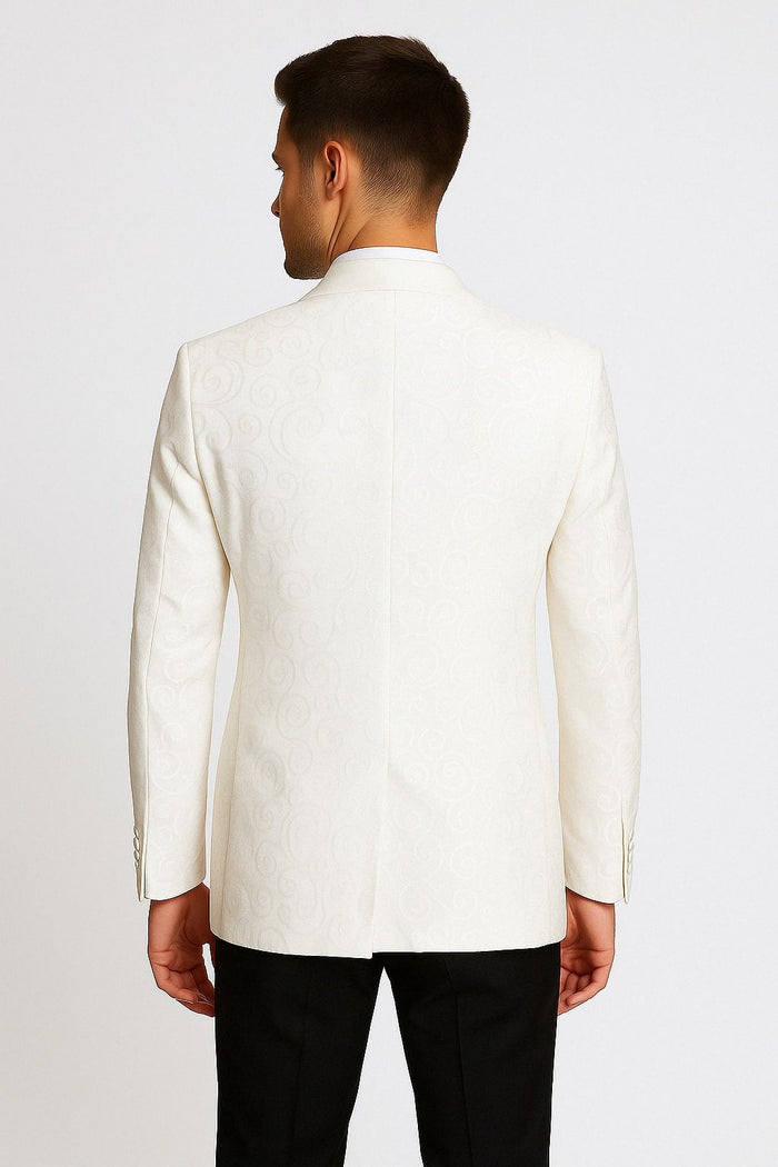 White Swirl Pattern Shawl Lapel Tuxedo Jacket