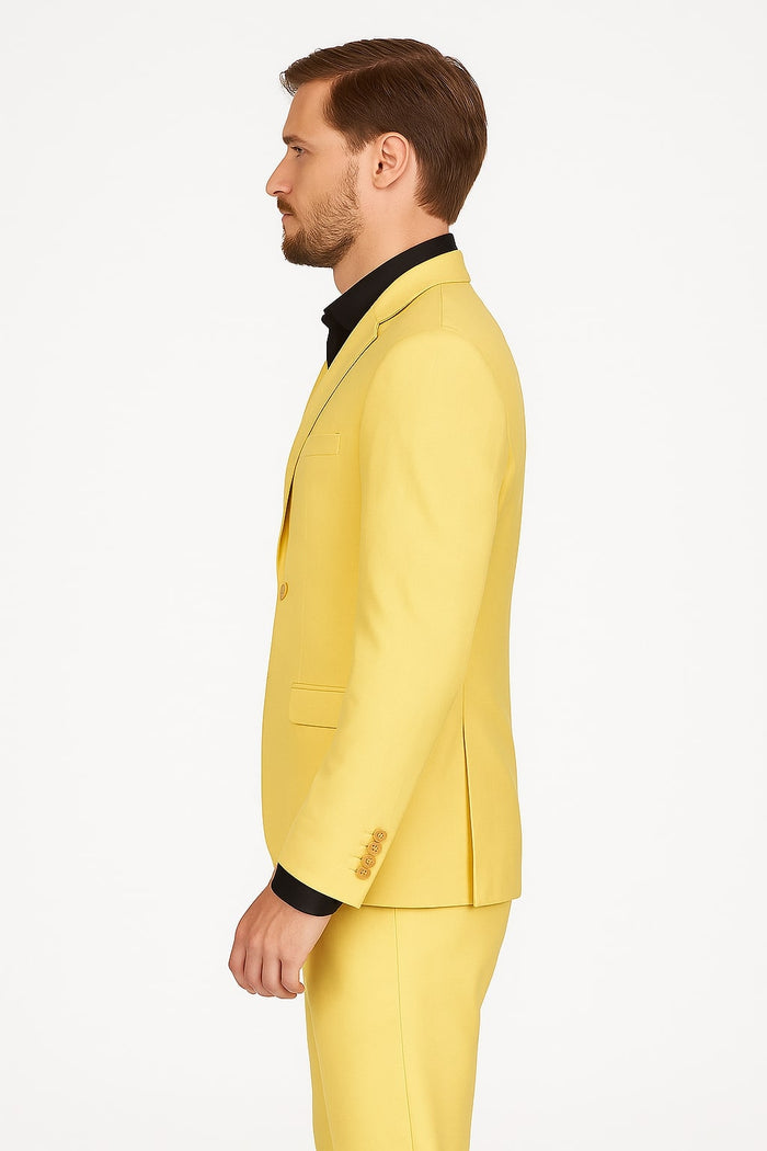 Men's Slim Fit Yellow Suit with Black Shirt