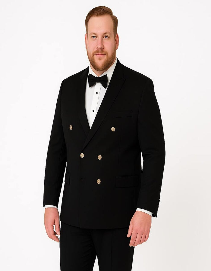 Men’s Double-Breasted Black Tuxedo with Gold Buttons