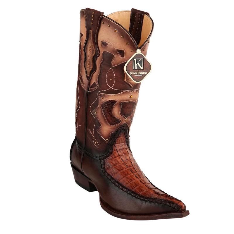 King Exotic Baby Caiman Tail 3x Toe Boots Brown