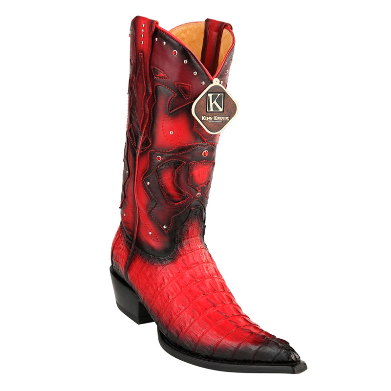 King Exotic Caiman Tail 3x Toe Red Boots