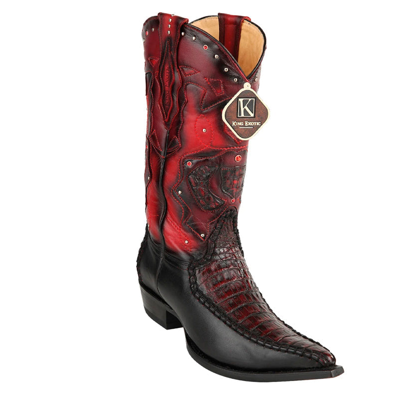 King Exotic Caiman Belly 3x Toe Black Cherry Boots