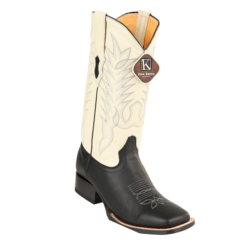 King Exotic Genuine Leather Square Toe Boots Black