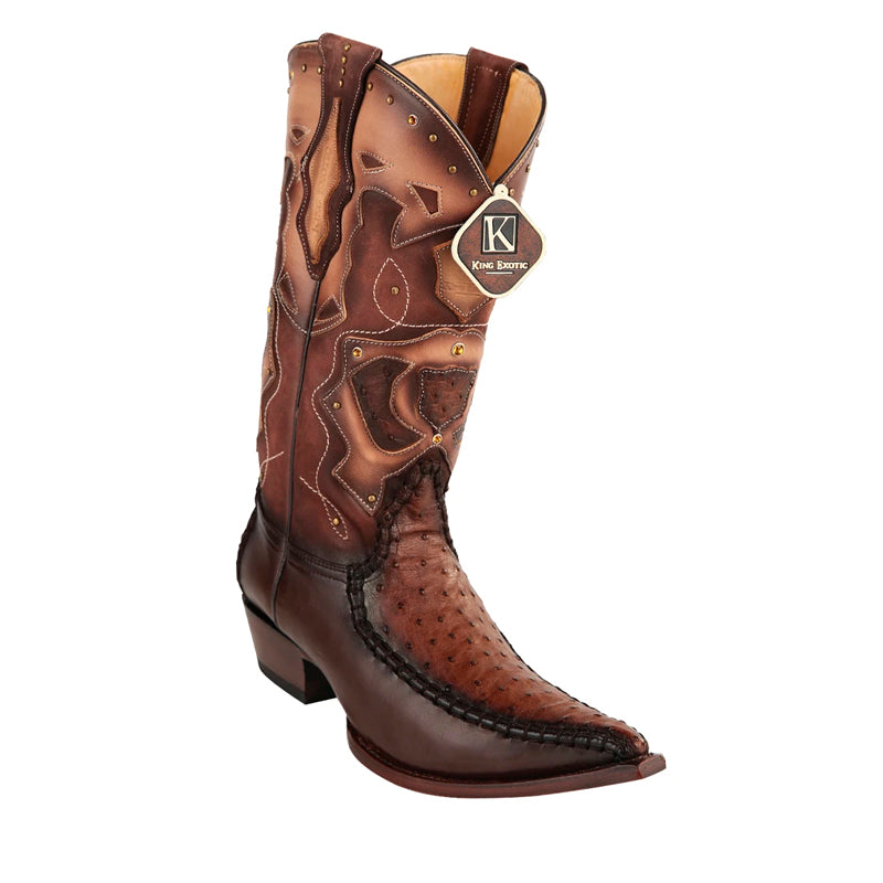 King Exotic Ostrich 3x Toe Boot - Brown