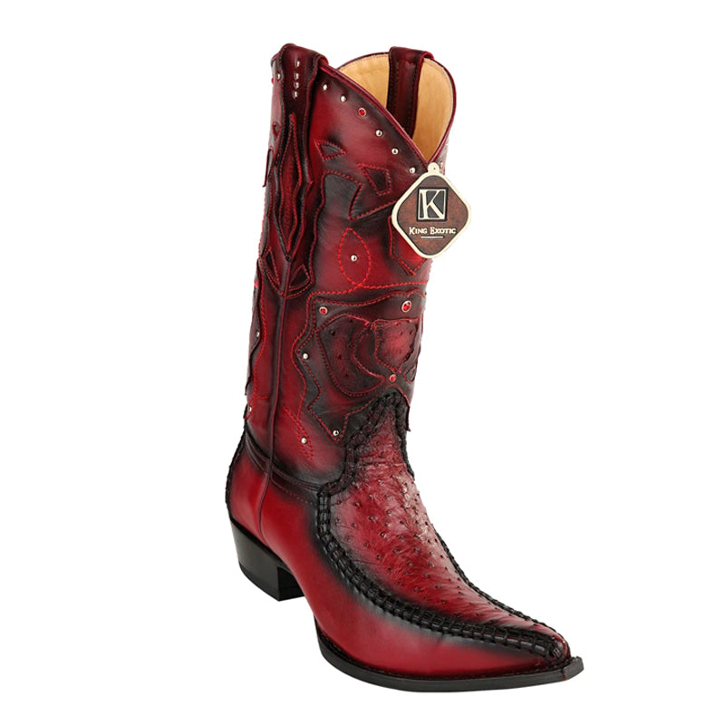 Ostrich 3x Toe Boots in Burgundy by King Exotic