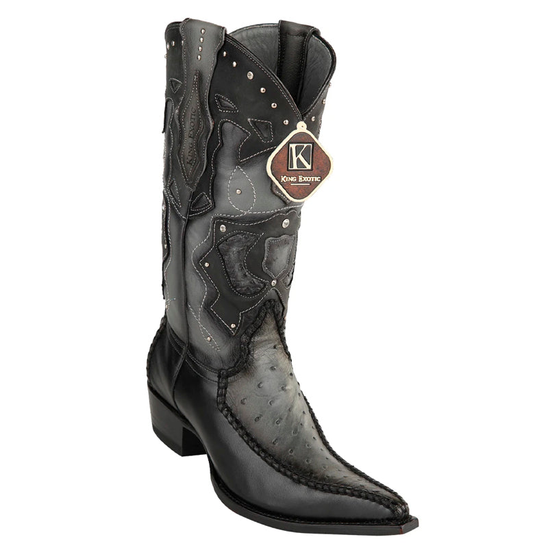 King Exotic Genuine Ostrich 3x Toe Boots Gray