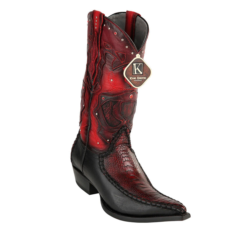King Exotic Cherry Ostrich Leg 3x Toe Boot
