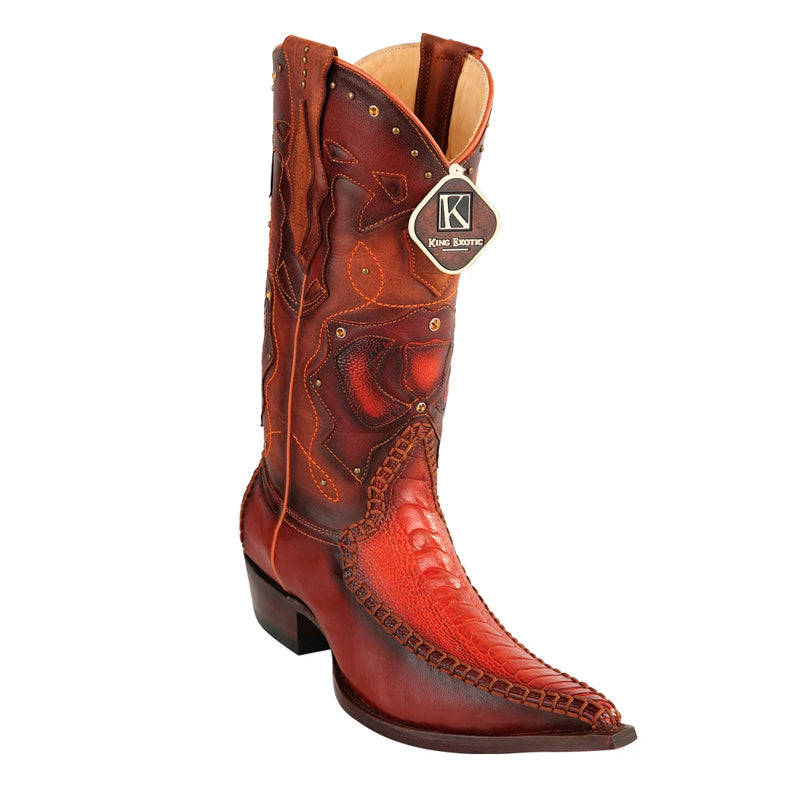 King Exotic Ostrich Leg 3x Toe Boot - Cognac