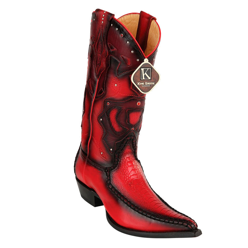 King Exotic Genuine Ostrich Leg Red Boots 3x Toe