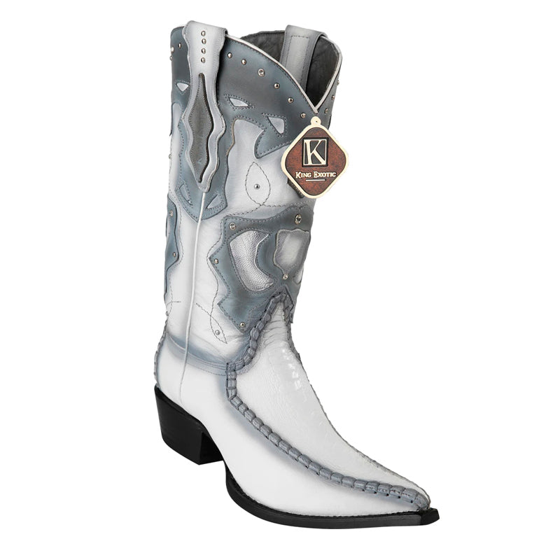 King Exotic Ostrich Leg 3x Toe Boots White