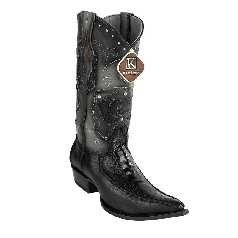 Men's Black Ostrich Leg 3x Toe Boot by King Exotic