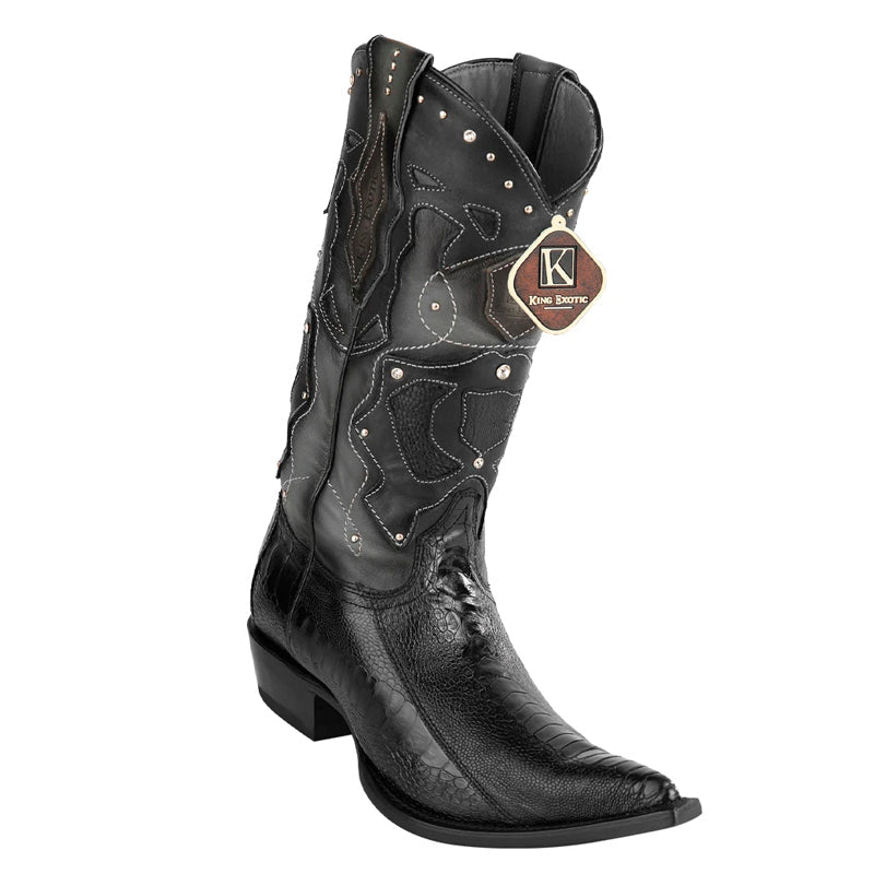 Men's Ostrich Leg 3x Toe Black Boots by King Exotic