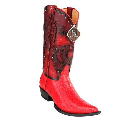 King Exotic Ostrich Leg 3x Toe Boots Red