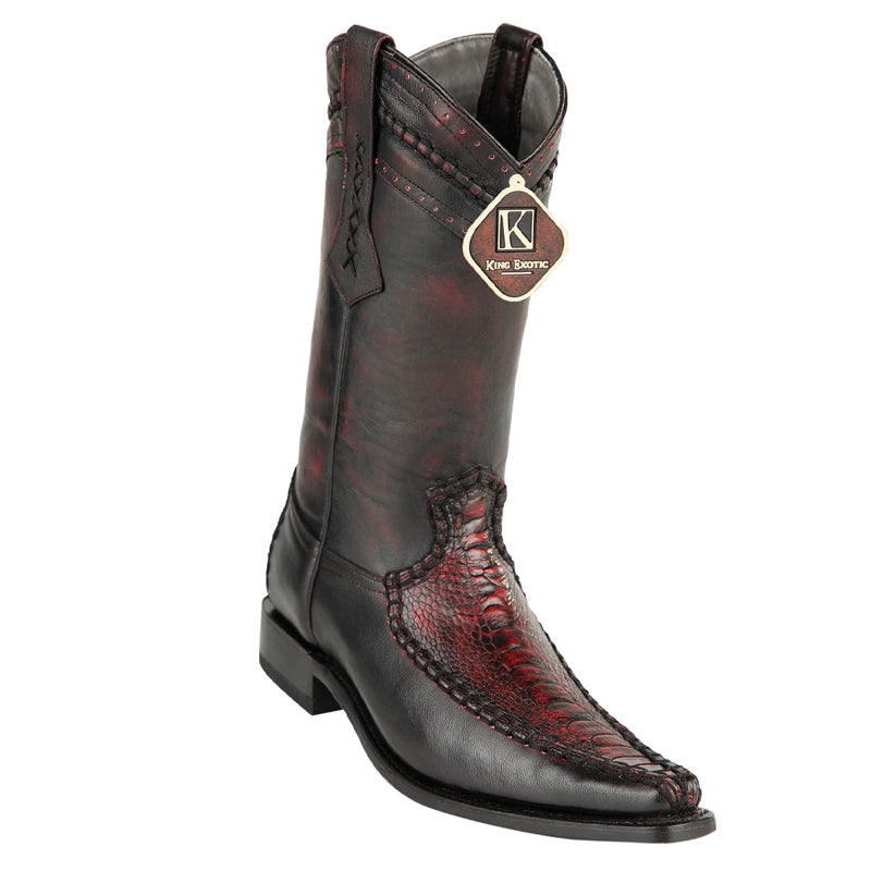 King Exotic Ostrich Leg European Toe Boots Black Cherry