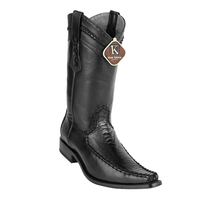 Black Ostrich Leg European Toe Men's Boots