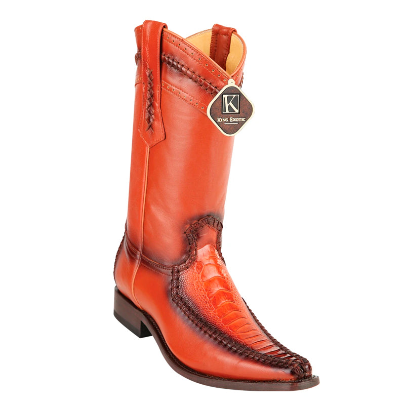 King Exotic Ostrich Leg European Toe Boots Cognac