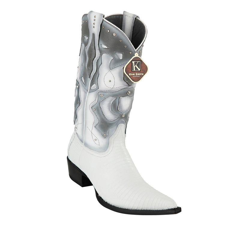 King Exotic Teju Lizard 3x Toe Boots White