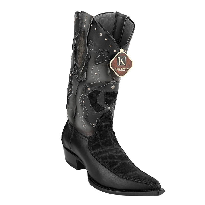 King Exotic Elephant Skin 3x Toe Black Boots