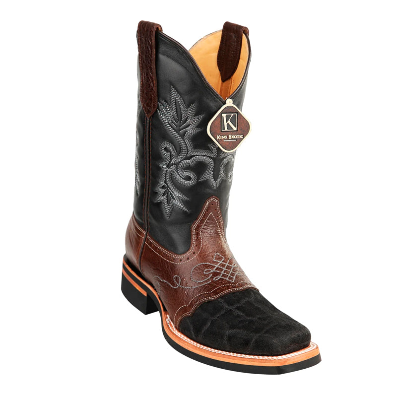 King Exotic Elephant Square Toe Boots Black